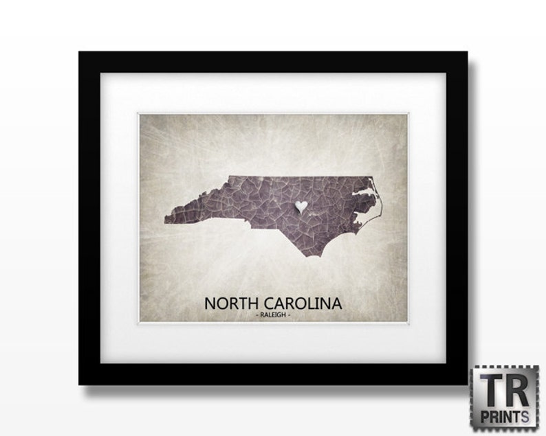 North Carolina State Map Choose your City & Color Original Custom Map Art Print Available in Multiple Size and Color Options image 1