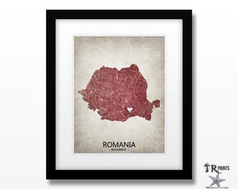 Romania Map Art Print - Home Is Where The Heart Is Love Map - Original Custom Map Art Print Available in Multiple Size and Color Options