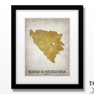 Bosnia & Herzegovina Map Art Print Home Is Where The Heart Is Love Map Original Custom Map Art Print Available in Multi Sizes and Colors image 1