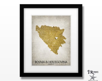 Bosnia & Herzegovina Map Art Print - Home Is Where The Heart Is Love Map - Original Custom Map Art Print Available in Multi Sizes and Colors