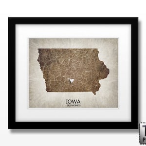 Iowa State Map Art Print Home Town Heart Map Original Custom Map Art Print Available in Multiple Size and Color Options image 1