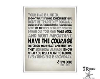 Steve Jobs Quote in Black and Grey - Your Time is Limited - Typography Print 8x10 or Larger