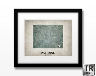 Wyoming State Map Print - Home Town Love Map - Original Custom Map Art Print Available in Multiple Size and Color Options