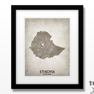 Ethiopia Africa Map Print Home Is Where The Heart Is Love Map Original Custom Map Art Print Available in Multiple Size and Color Options image 1