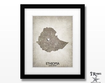Ethiopia Africa Map Print - Home Is Where The Heart Is Love Map - Original Custom Map Art Print Available in Multiple Size and Color Options