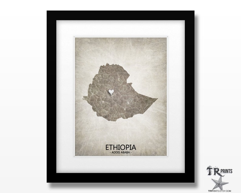 Ethiopia Africa Map Print Home Is Where The Heart Is Love Map Original Custom Map Art Print Available in Multiple Size and Color Options image 1