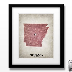 Arkansas State Map Home Is Where The Heart Is Home Town Love Original Custom Art Print Available in Multiple Size and Color Options image 1