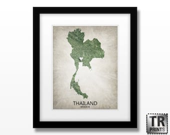 Thailand Map Art Print - Home Is Where The Heart Is Love Map - Original Custom Map Art Print Available in Multiple Size and Color Options