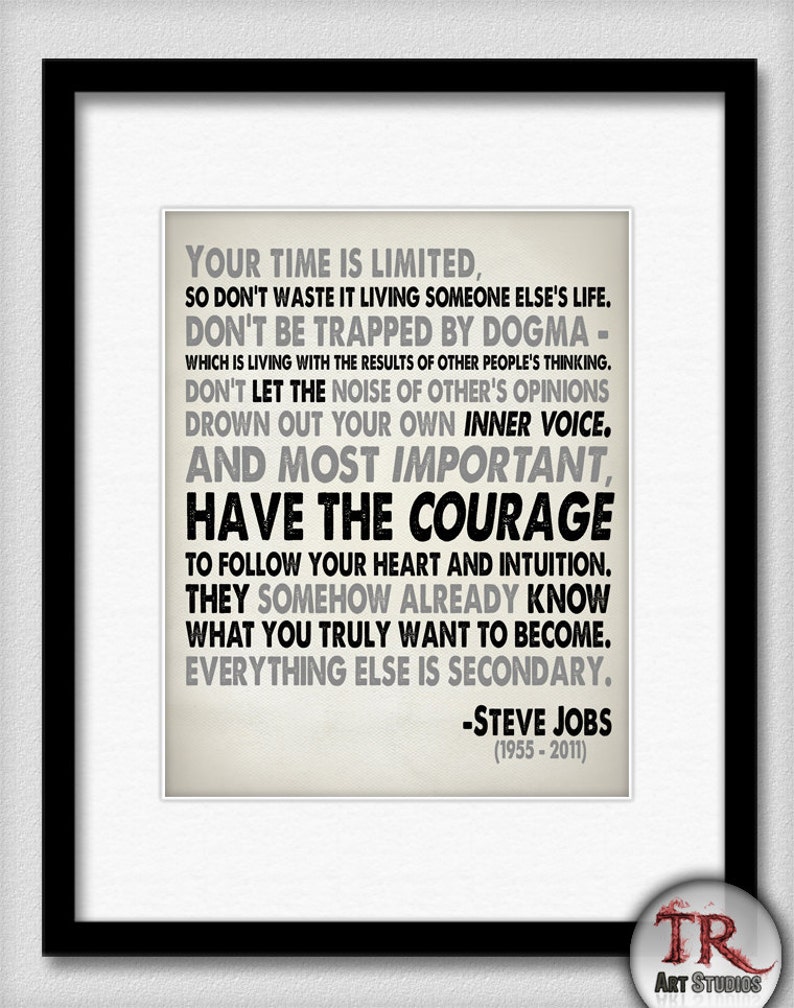 Steve Jobs Quote in Black and Grey Your Time is Limited Typography Print 8x10 or Larger image 2