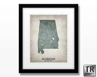 Alabama State Map Art Print - Original Custom Map Art Print Available in Multiple Size and Color Options