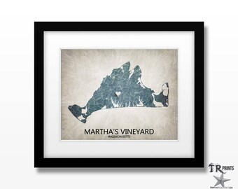 Marthas Vineyard MA Map Art Print - Home Is Where The Heart Is Love Map - Personalized Art Print Available in Multiple Sizes & Color