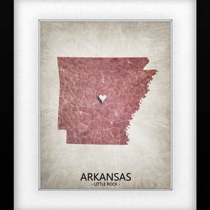 Arkansas State Map Home Is Where The Heart Is Home Town Love Original Custom Art Print Available in Multiple Size and Color Options image 2