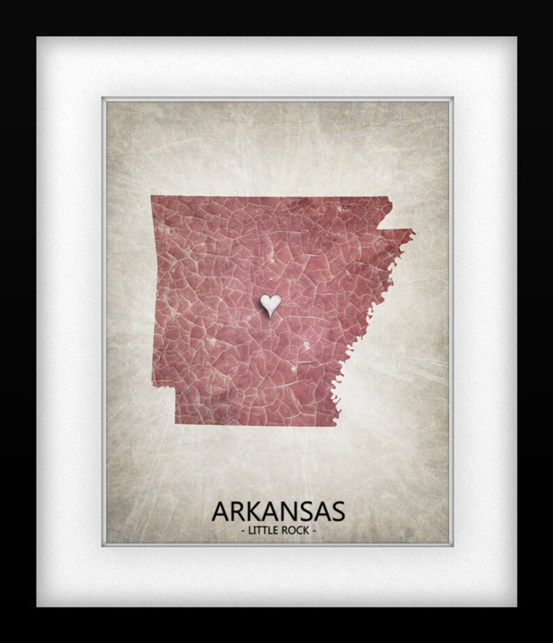 Arkansas State Map Home Is Where The Heart Is Home Town Love Original Custom Art Print Available in Multiple Size and Color Options image 2