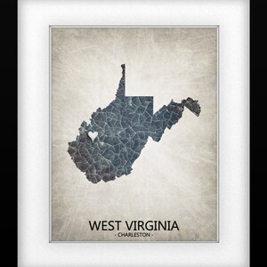 West Virginia State Print Home Town Love Choose your City & Color Original Custom Map Art Available in Multiple Size and Color Options image 2