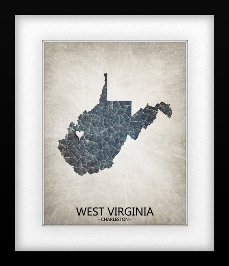 West Virginia State Print Home Town Love Choose your City & Color Original Custom Map Art Available in Multiple Size and Color Options image 2