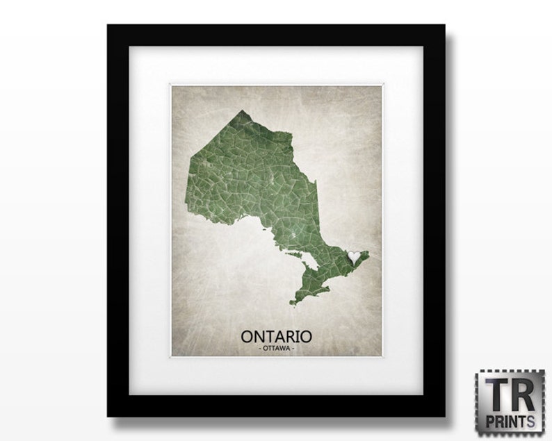 Ontario Canada Map Print Home Is Where The Heart Is Love Map Original Custom Map Art Print Available in Multiple Sizes & Color options image 1