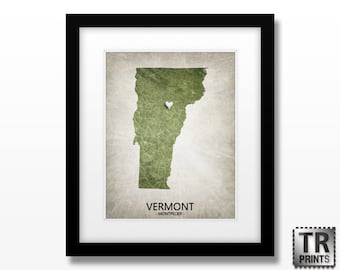 Vermont State Map Print - Home Town State Map - Original Custom Map Art Print Available in Multiple Size and Color Options