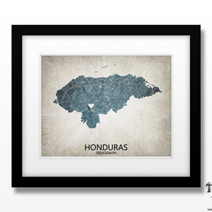 Honduras Map Art Print Home Is Where The Heart Is Love Map Original Custom Map Art Print Available in Multiple Sizes image 1