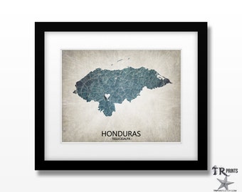 Honduras Map Art Print - Home Is Where The Heart Is Love Map - Original Custom Map Art Print Available in Multiple Sizes