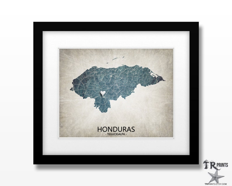 Honduras Map Art Print Home Is Where The Heart Is Love Map Original Custom Map Art Print Available in Multiple Sizes image 1