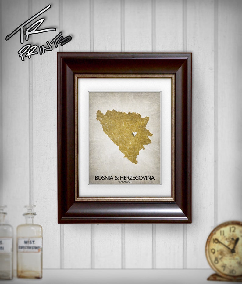 Bosnia & Herzegovina Map Art Print Home Is Where The Heart Is Love Map Original Custom Map Art Print Available in Multi Sizes and Colors image 4