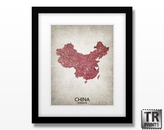 China Map Art Print - Home Is Where The Heart Is Love Map - Original Custom Map Art Print Available in Multiple Size and Color Options