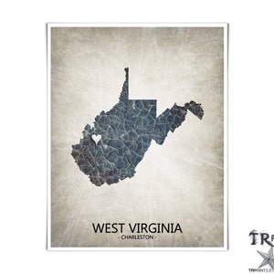 West Virginia State Print Home Town Love Choose your City & Color Original Custom Map Art Available in Multiple Size and Color Options image 3