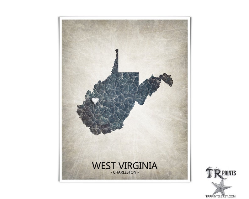 West Virginia State Print Home Town Love Choose your City & Color Original Custom Map Art Available in Multiple Size and Color Options image 3