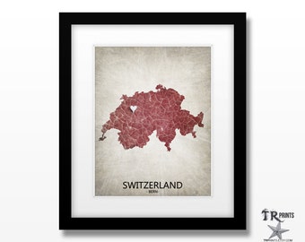 Switzerland Map Art Print - Home Is Where The Heart Is Love Map - Original Custom Map Art Print Available in Multiple Sizes