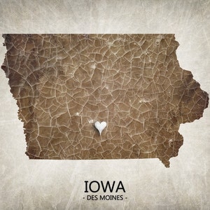 Iowa State Map Art Print Home Town Heart Map Original Custom Map Art Print Available in Multiple Size and Color Options image 4