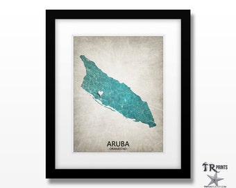 Aruba Map Art Print - Home Is Where The Heart Is Love Map - Original Custom Map Art Print Available in Multiple Size and Color Options