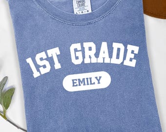 Custom Kids Name Shirt Back To School Tshirt 1st Grade First Day of School Tee Photo Day Outfit Personalized Name Elementary School Gift