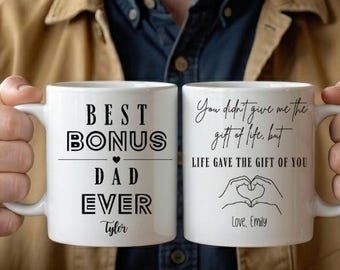 Custom Bonus Dad Mug Gift For Step Father Personalized Dad Name Mug From Kids Coffee Cup Fathers Day Gift Best Bonus Dad Ever Mug
