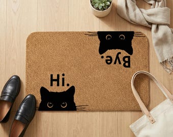 Cat Door Mat Indoor Outdoor – Black Cat Welcome Mat – Cute Entryway Rug – Cat Lover Gift – Housewarming Present