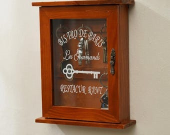 Armario llavero de madera vintage, caja de almacenamiento de llaves para montaje en pared, perchero rústico con ganchos, organizador de entrada estilo granja.