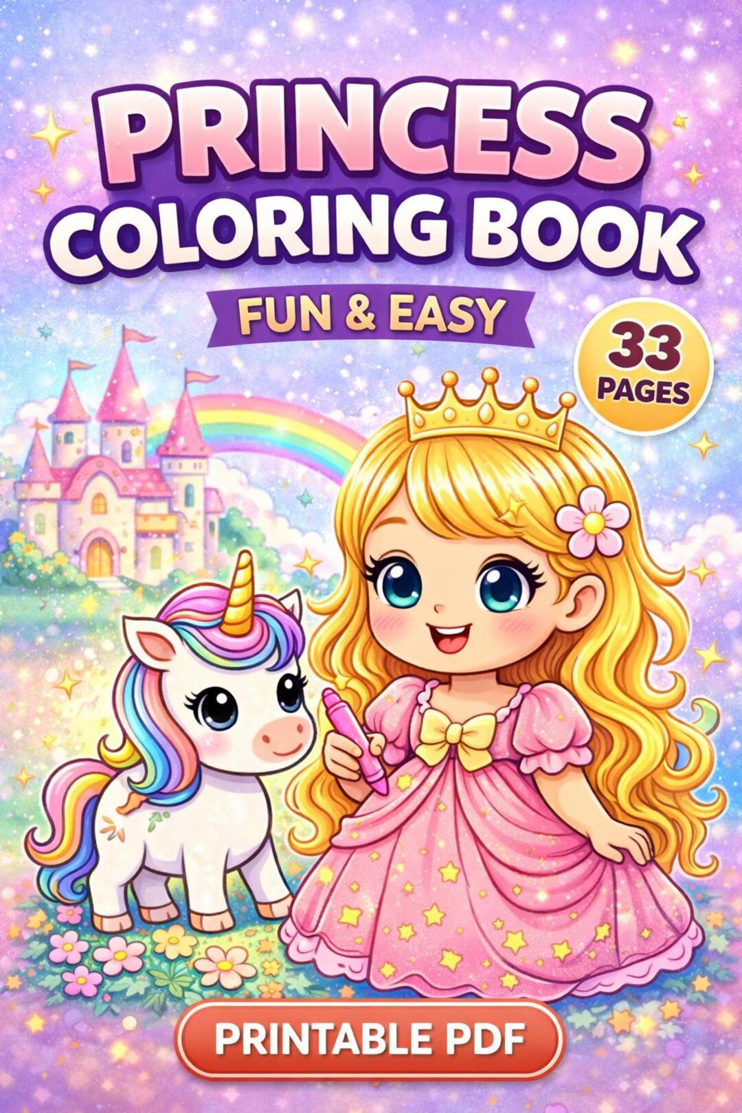 Princess Coloring Book for Kids | Printable PDF | Easy Coloring Pages