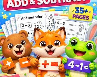 Cuaderno de matemáticas para niños / Actividades de suma y resta / PDF imprimible / Preescolar y jardín de infancia / Más de 35 páginas / Parte 2