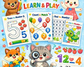 Libro de actividades con números para niños del 1 al 20 / PDF imprimible para aprendizaje preescolar