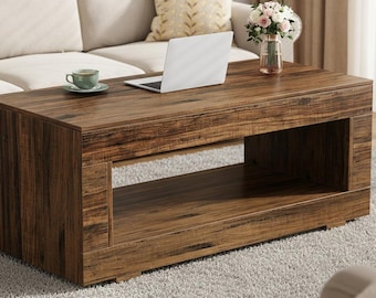 43" Rustic Farmhouse Coffee Table with Storage, 2-Tier Modern Cocktail Table
