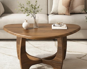 Mid-Century Modern Walnut Oval Coffee Table, Triangle Top Center Table