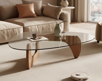 Modern Triangle Glass Coffee Table, Mid-Century Living Room Accent Table