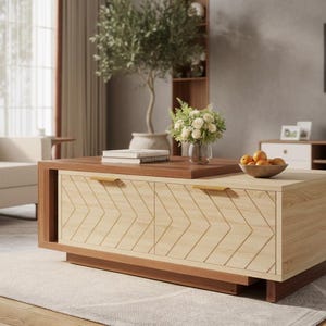 Dual-tone wooden coffee table with two drawers and clean rectangular silhouette