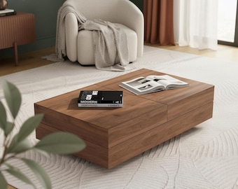 Mid Century Modern Walnut Expandable Coffee Table with Storage
