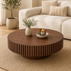 Round  Coffee Table, Mid-Century Pedestal Accent Table