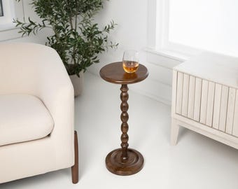 Round Pine Wood Side Table, Modern Accent Nightstand, Small Space Furniture