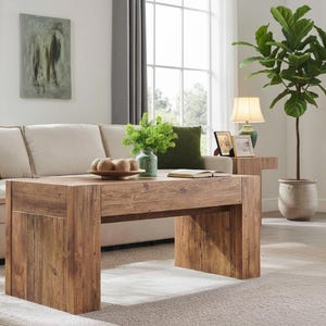 Modern Farmhouse Wood Coffee Table, Rustic Storage Drawer Living Room Center Table