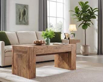Modern Farmhouse Wood Coffee Table, Rustic Storage Drawer Living Room Center Table
