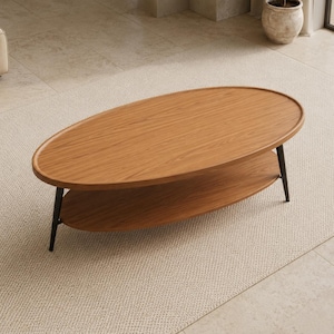 Oval Mid-Century Modern Engineered Wood Espresso Coffee Table with Shelf