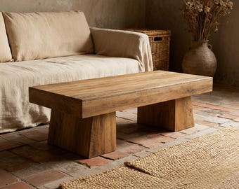 Low Coffee Table, Minimalist Zen Style, Natural Wood Grain