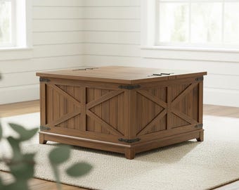 Lift Top Coffee Table with Hidden Storage, Rustic Farmhouse Wood Center Table